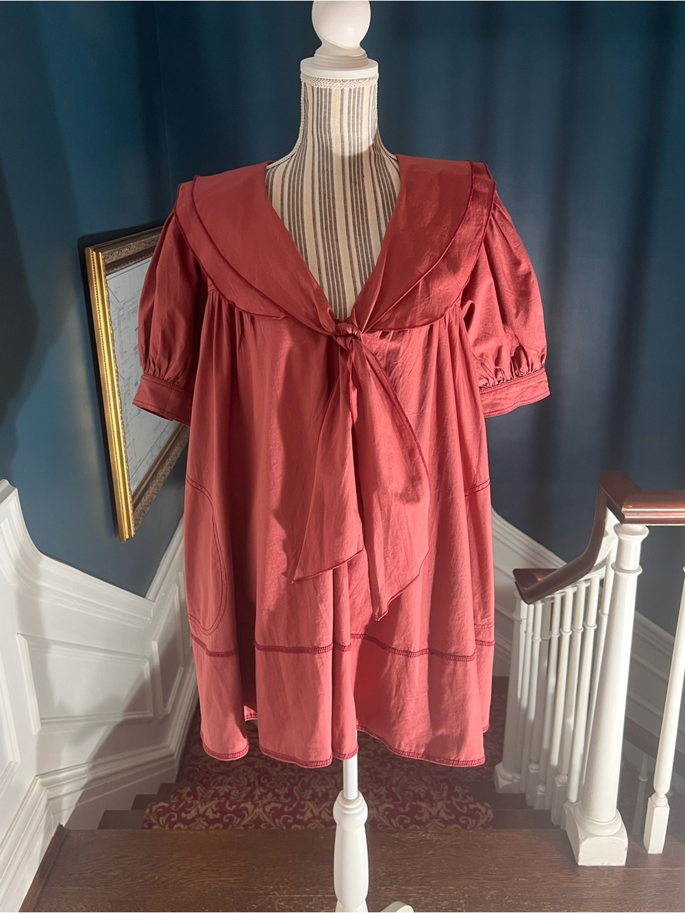 Vintage-Inspired Dusty Rose Sailor Collar Dress pilcro small tunic D447